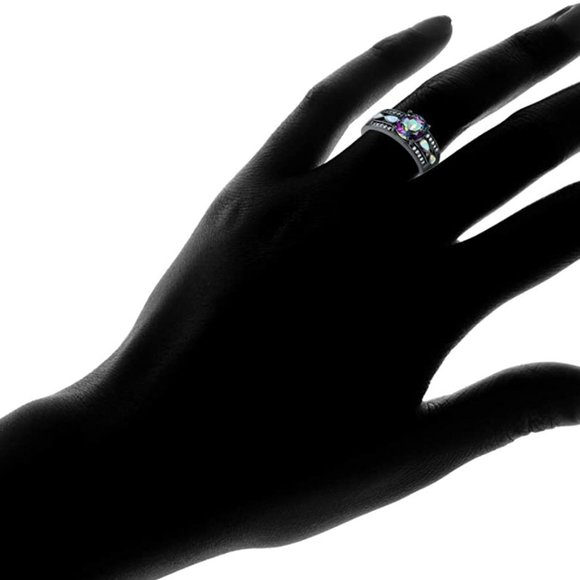 Barzel Black Rhodium Plated Created Black Opal Ring for Women - Picture 2 of 4